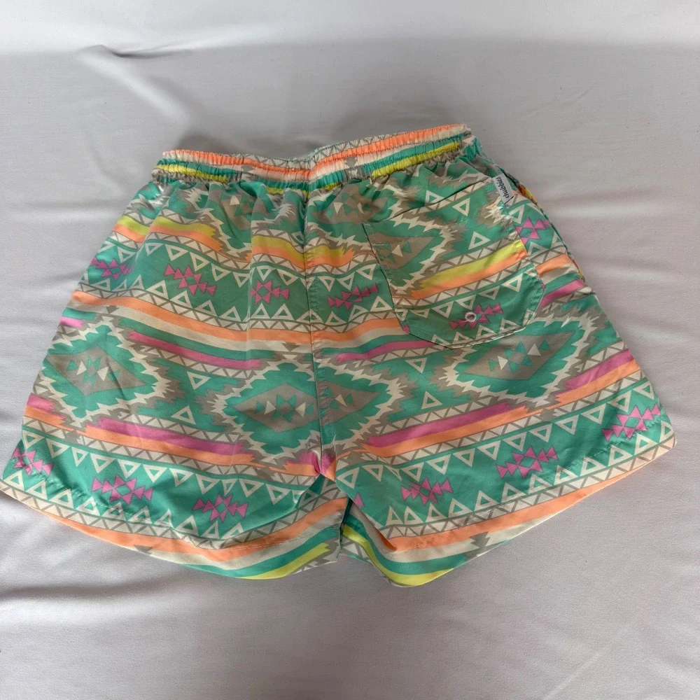 Chubbies Mens Swim Trunks Small Teal Geometric Southwestern Print Mesh Lined